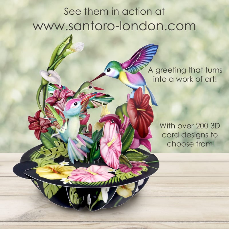 SANTORO Pirouette, 3D Pop Up Greeting Card - Hummingbirds - For Her, Mom, Wife, Sister, Daughter, Birthday, Bird Lovers | Thank You Cards For Teacher | Get Well Soon Card - Image 5